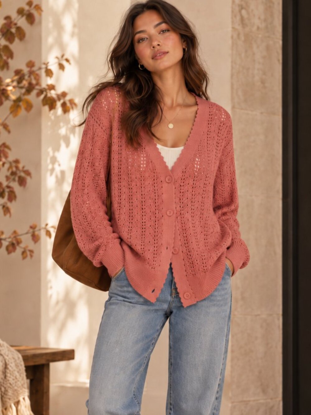 Aritzia Wilfred Reverence Cardigan Relaxed V-neck Cotton Knit Crochet Size S